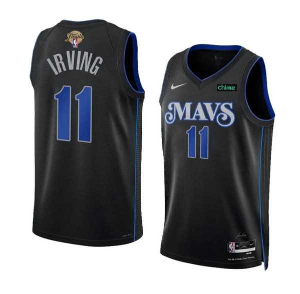 Mens Dallas Mavericks #11 Kyrie Irving Black 2024 Finals City Edition Stitched Basketball Jersey Dzhi